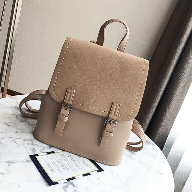 Korean solid color schoolgirl's backpack Khaki - Shop at LoveMi