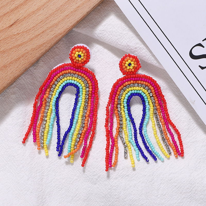 Handmade bead string tassel earrings color