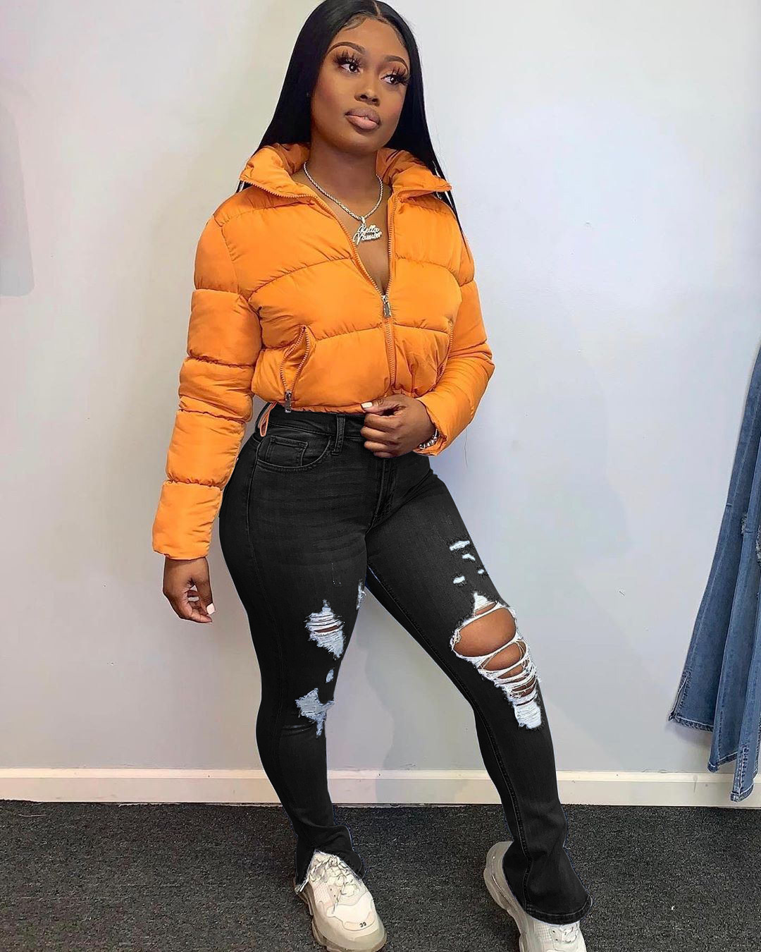 Ripped split fringed jeans Black - Shop at LoveMi