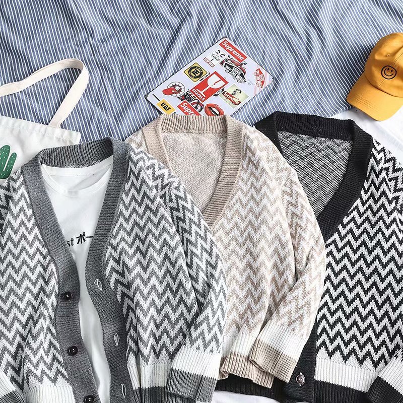 All-match striped knitted cardigan