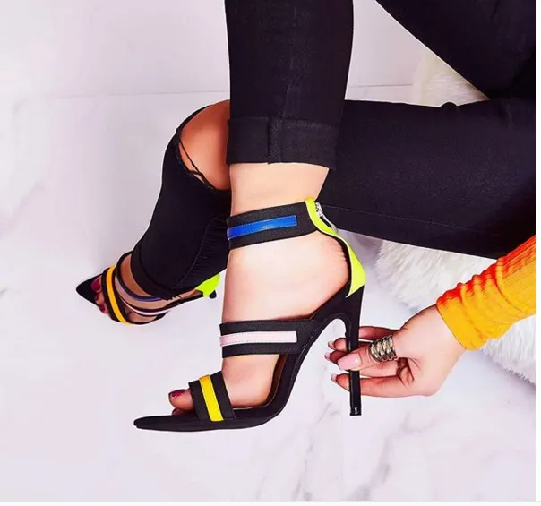 Elastic pointed high heel sandals Black - Shop at LoveMi