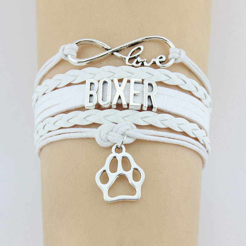 Hand-woven Boxer animal paw charm bracelet