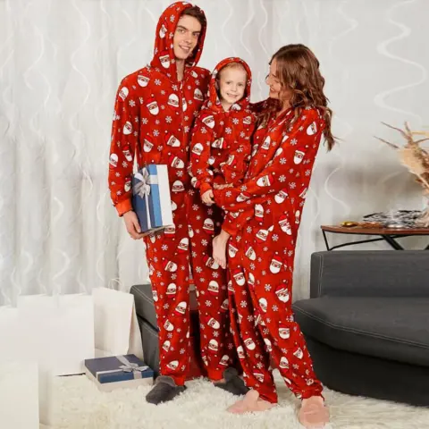 Christmas Family Matching Onesis Sleepwear Jumpsuit Santa Claus Long