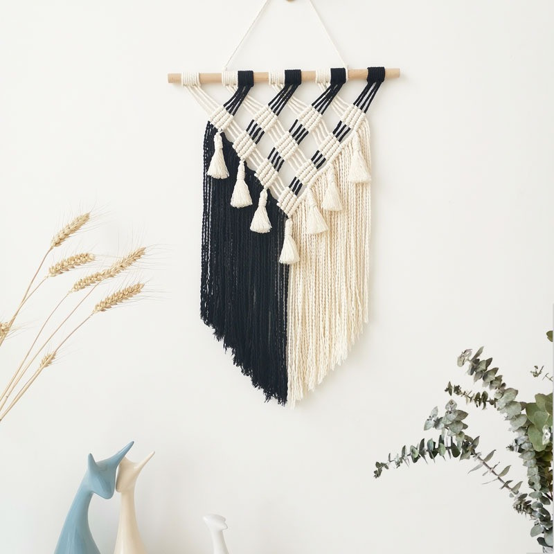Bohemian hand woven tapestry Navy Blue White - Shop at LoveMi