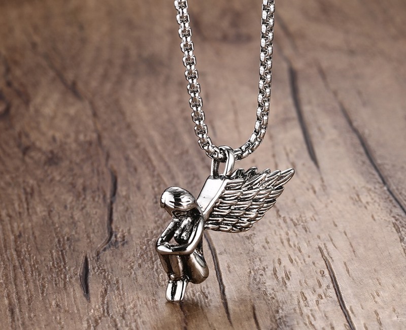 36MM Titanium Steel Angel Pendant Necklace