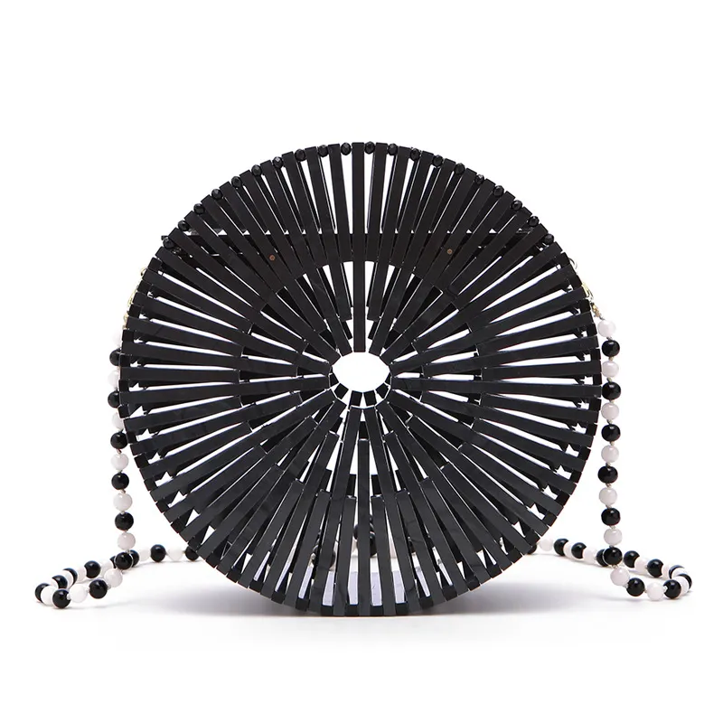 Round Acrylic Hollow Shoulder Bag - Black