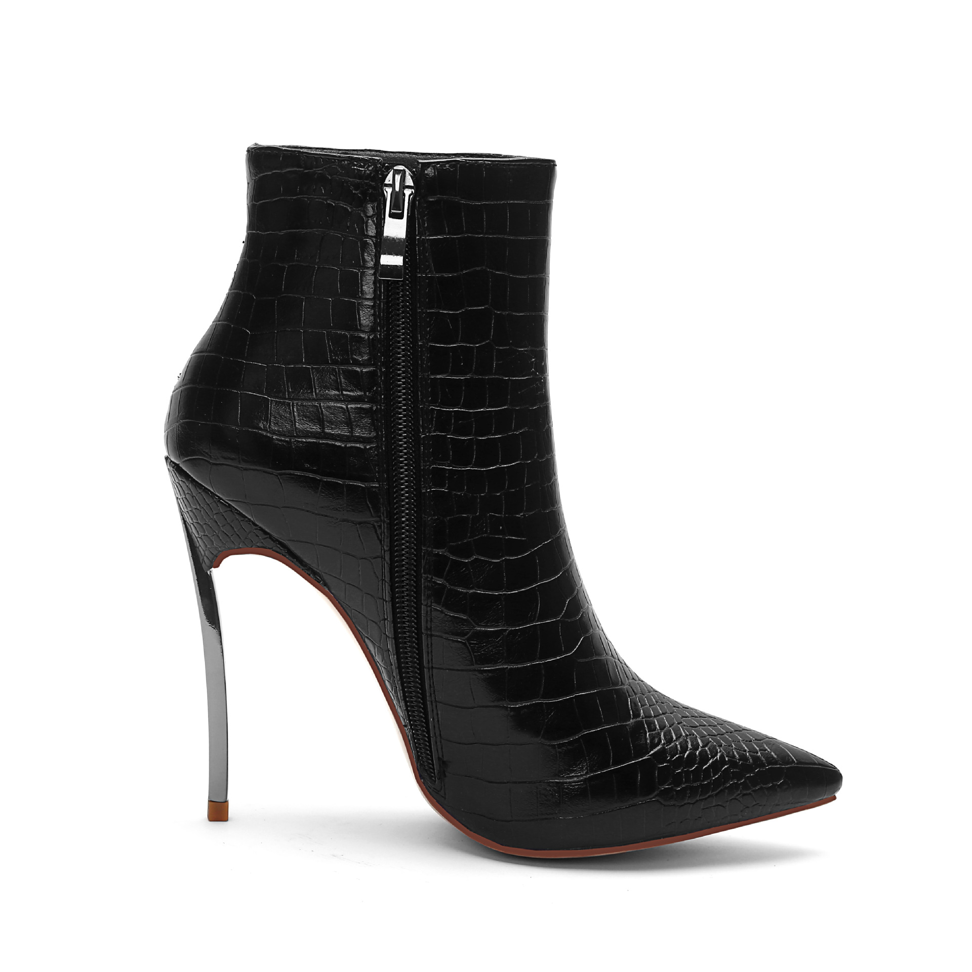 Pointed metal high heel women's ankle boots