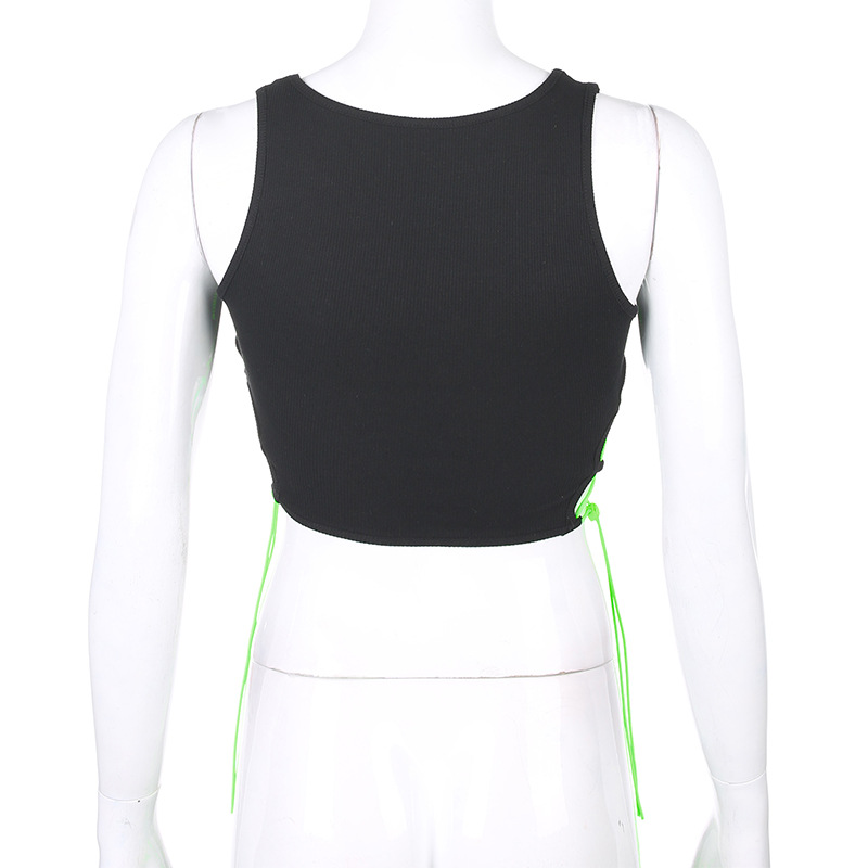 Contrasting side lace-up slim cropped vest