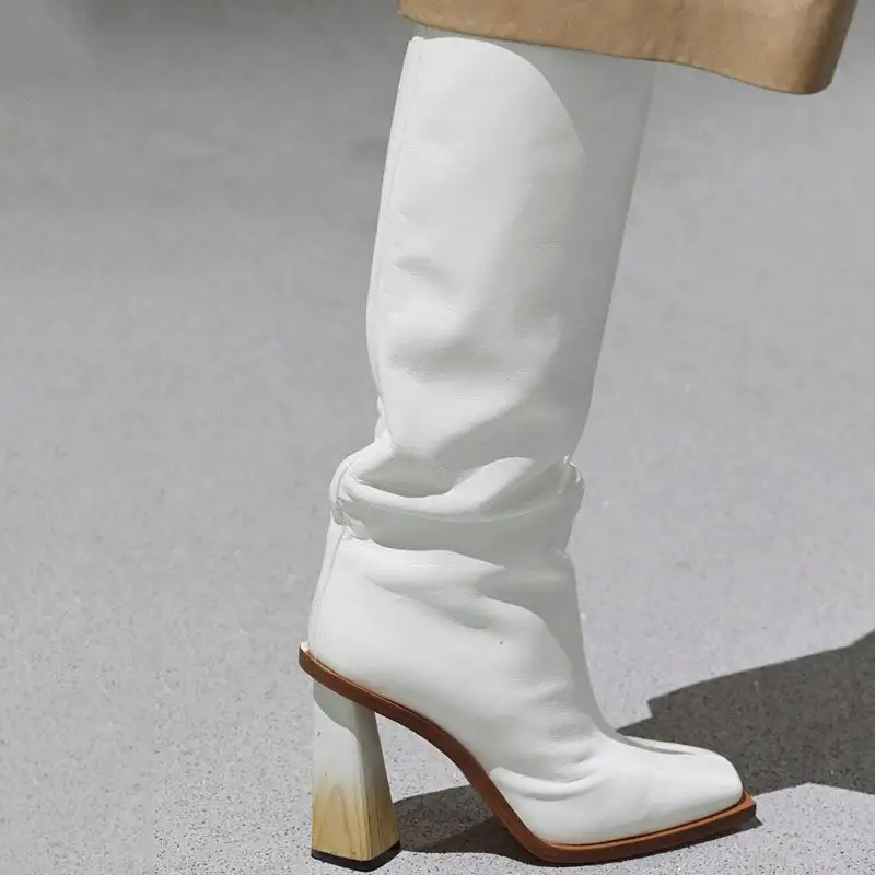 Square toe chunky heel mid boots