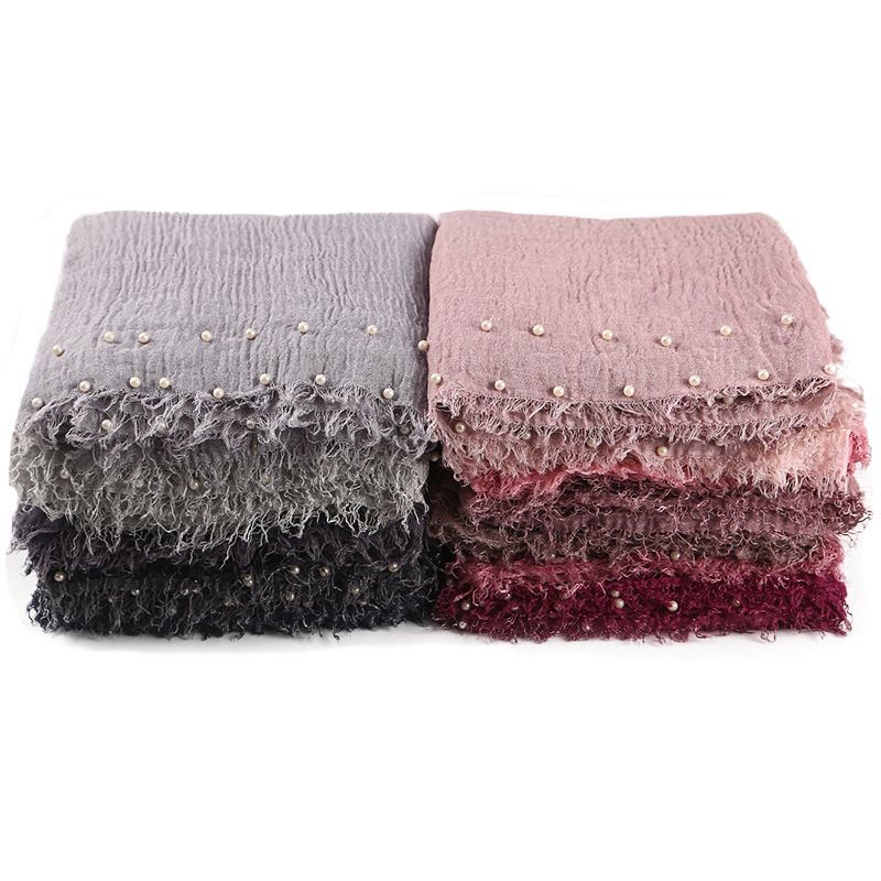 Pure color crumpled cotton and linen scarf