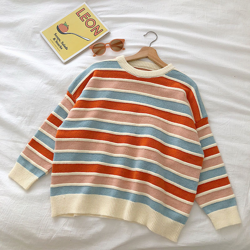 New Korean fan chic small color matching striped sweater