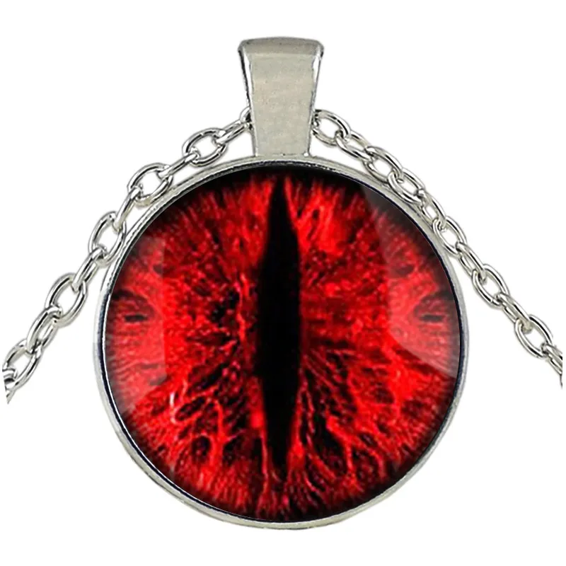 Pupil red eye glass pendant time gemstone necklace - White