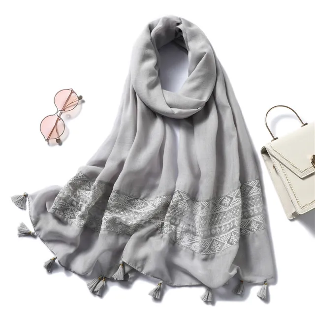 Fringed lace stitching scarf Grey - Shop at LoveMi