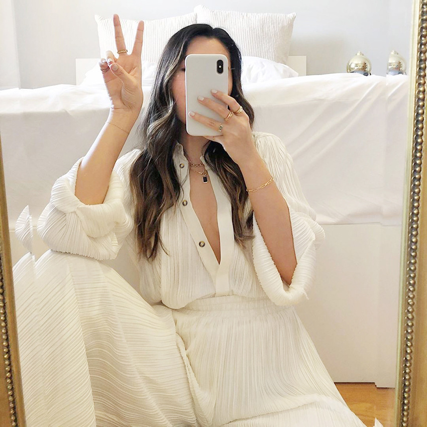 Long-sleeved lapel pleated shirt