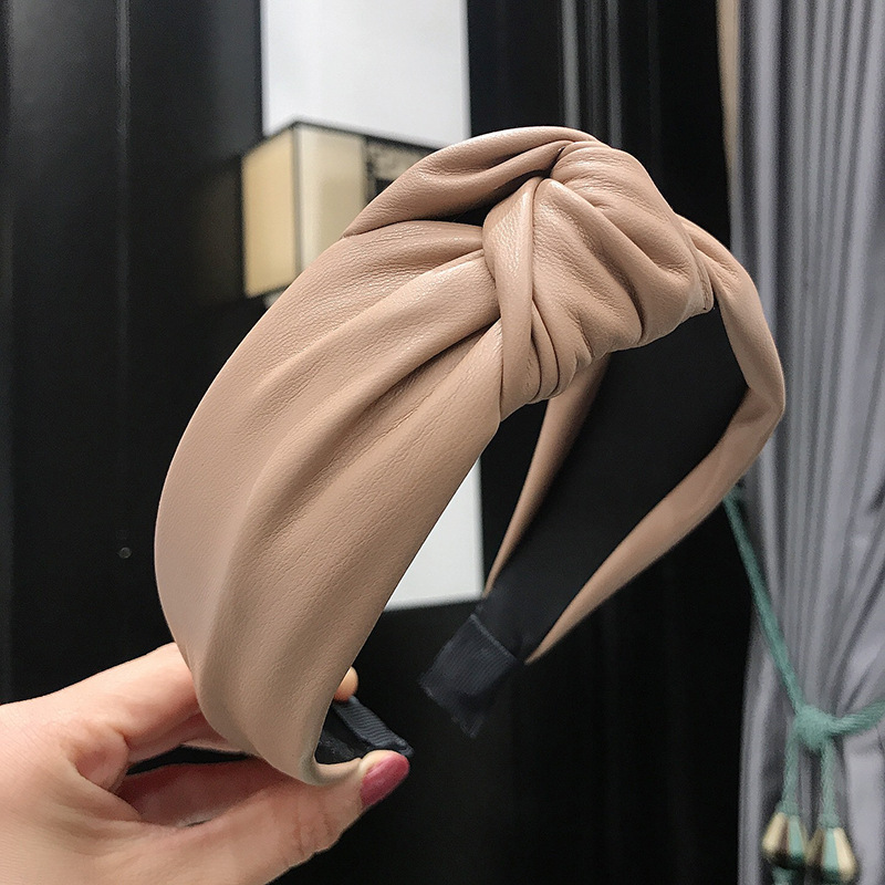 PU imitation leather knotted headband Khaki - Shop at LoveMi