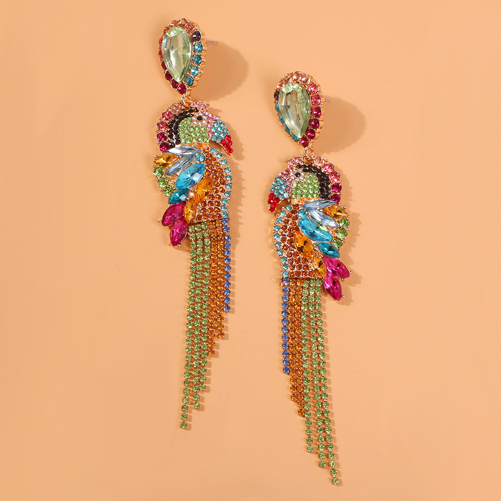 Fancy diamond animal-shaped parrot earrings