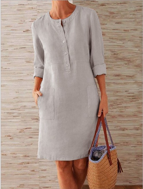 Cotton and linen long sleeve dress