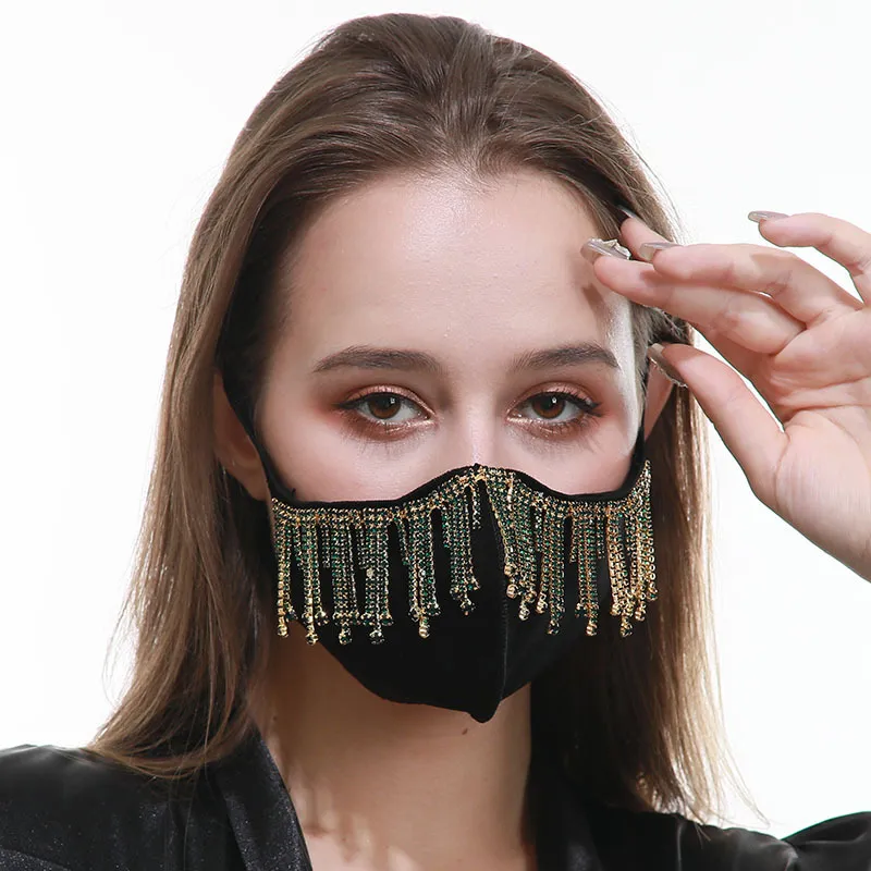 Color tassel drill breathable cotton mask - Dark Green