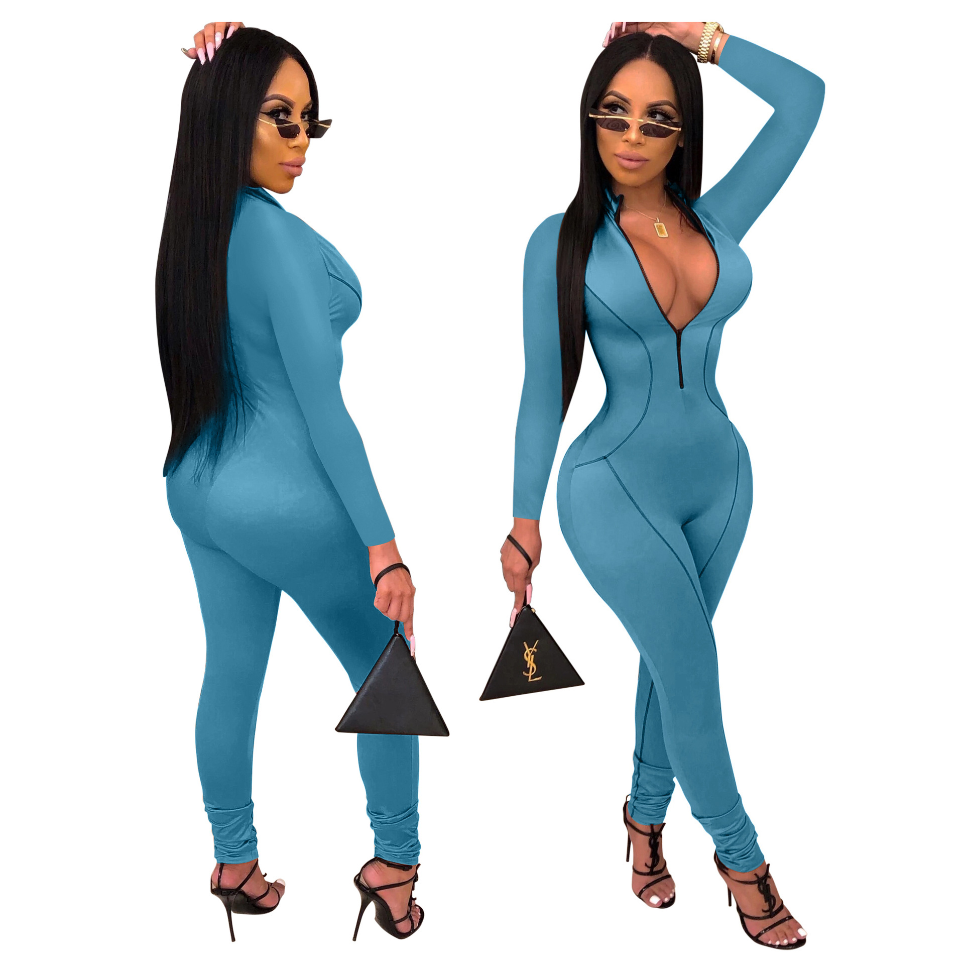 Side-striped jumpsuits in Blue