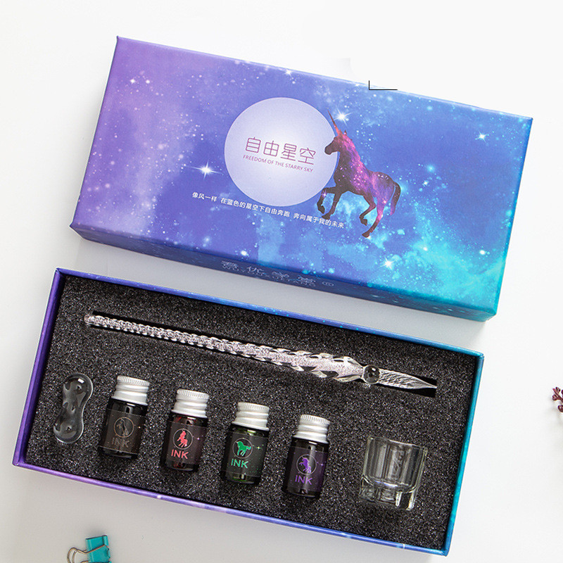 A close-up of the exquisite dip pen set
