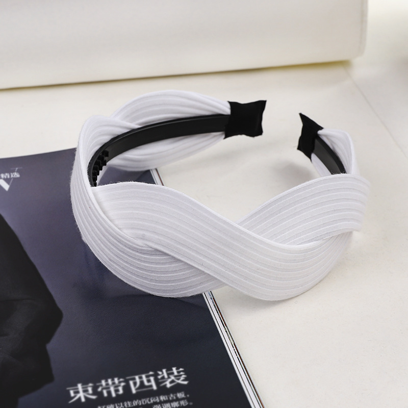 Fabric striped cross knotted wide brim hair accessory White - Shop at LoveMi