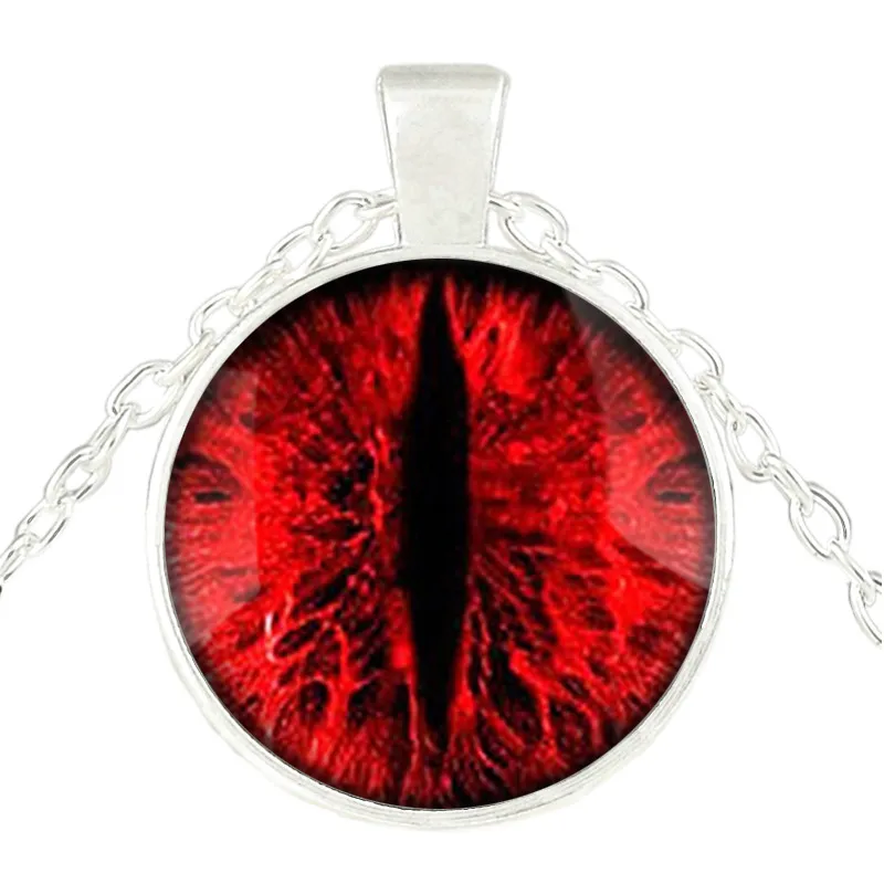 Pupil red eye glass pendant time gemstone necklace - Bright Silver