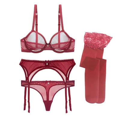 Garter bra set Wine Redwine Red - Shop at LoveMi