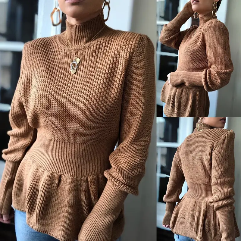 High-neck tie-hands slimming knitted top