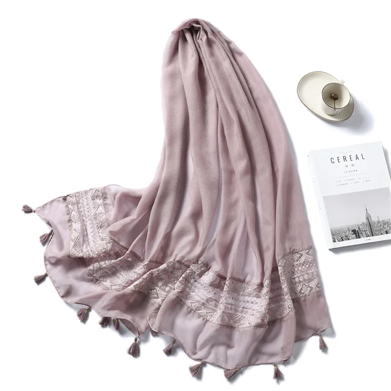 Fringed lace stitching scarf - Leather Pink