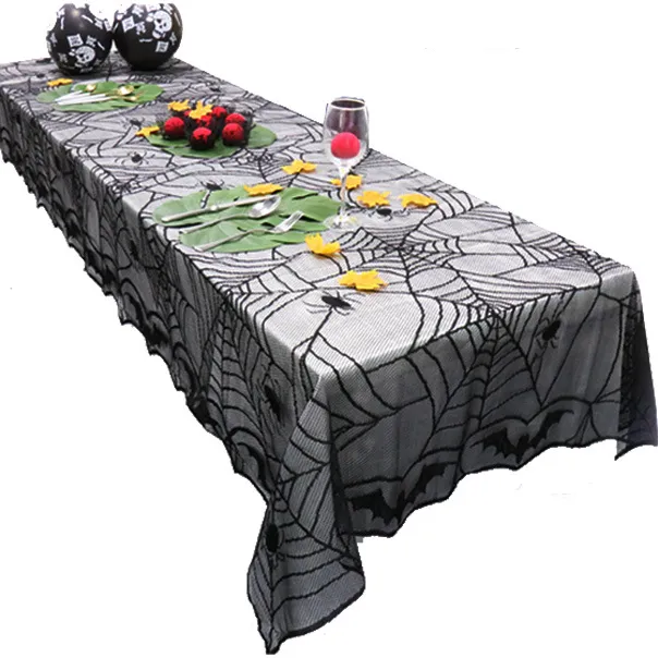 Halloween Tablecloth Lace Mesh Cloth - Black