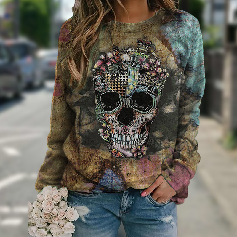 Title 2, Long sleeve skull print sweatshirt, comfortable...