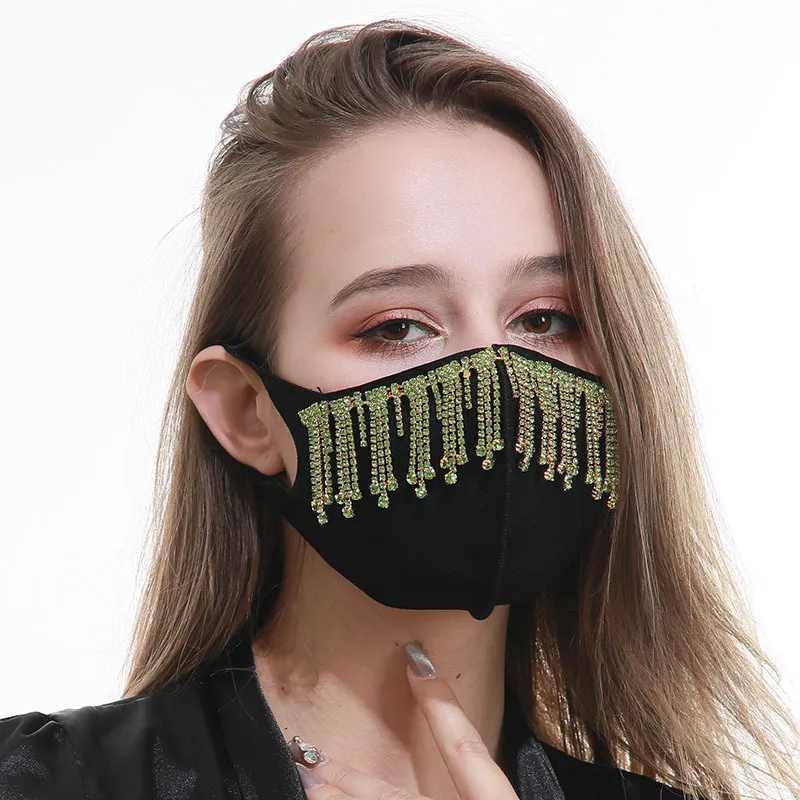 Color tassel drill breathable cotton mask - Green