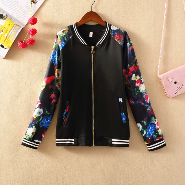 Women's Short Baseball Jacket Black Flower - Shop at LoveMi