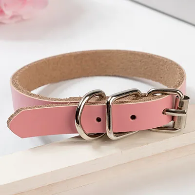 Leather dog collar dog chain - Pink