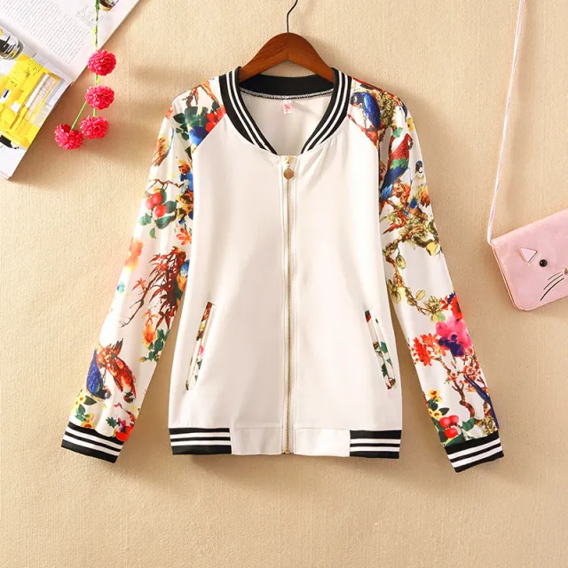 Women's Short Baseball Jacket White Flower - Shop at LoveMi