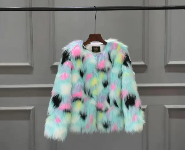 Fox fur round collarless short coat Green - Shop at LoveMi