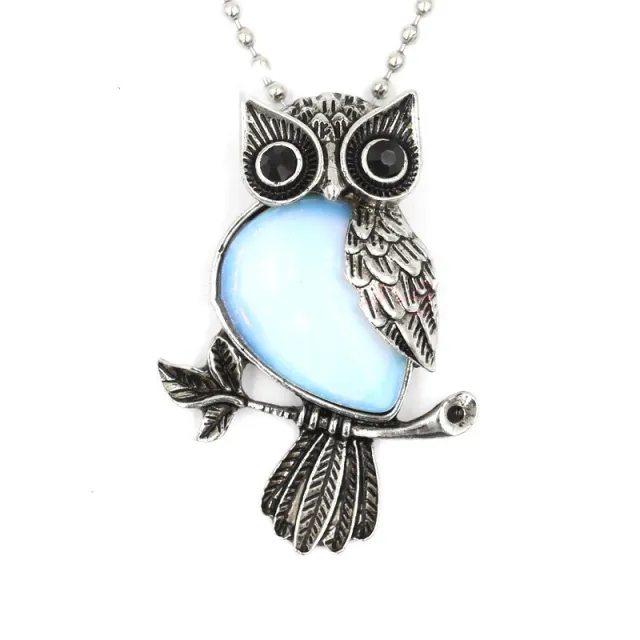 Natural Crystal Vintage Owl Pendant Pendant Blue - Shop at LoveMi