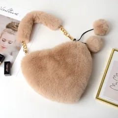 Plush heart-shaped bag - Khaki - View 1