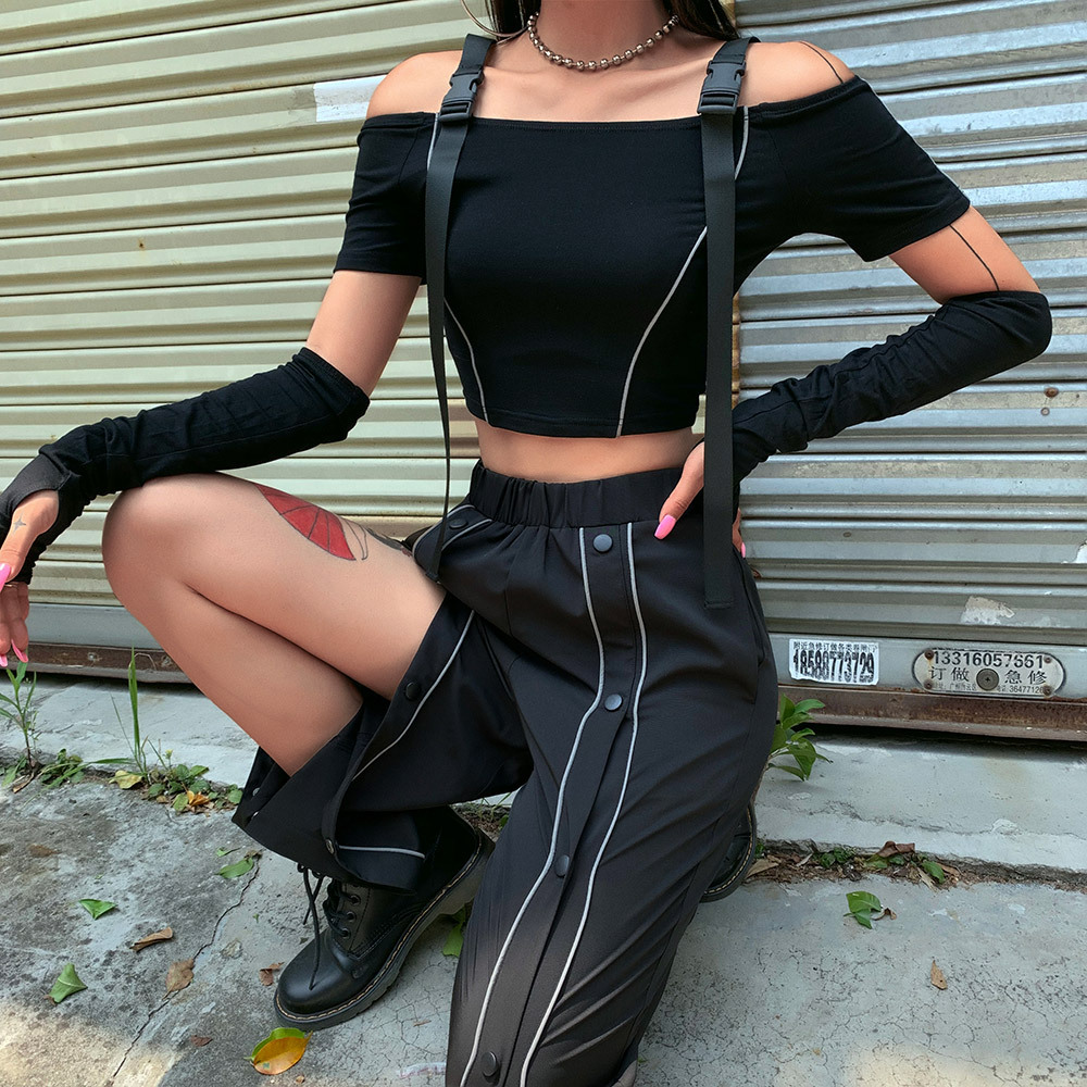 Solid color button stitching tie-down casual pants