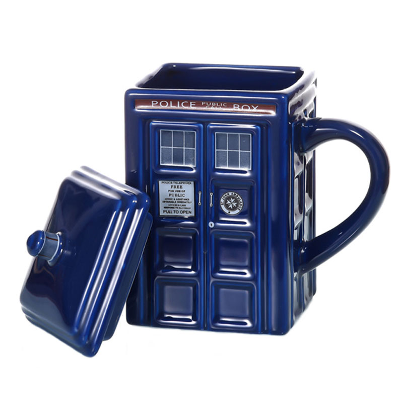 Police Box Ceramic Cup With Lid For Tea Coffee Mug