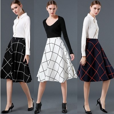 Fashion slim A-line skirt all-match plaid retro skirt