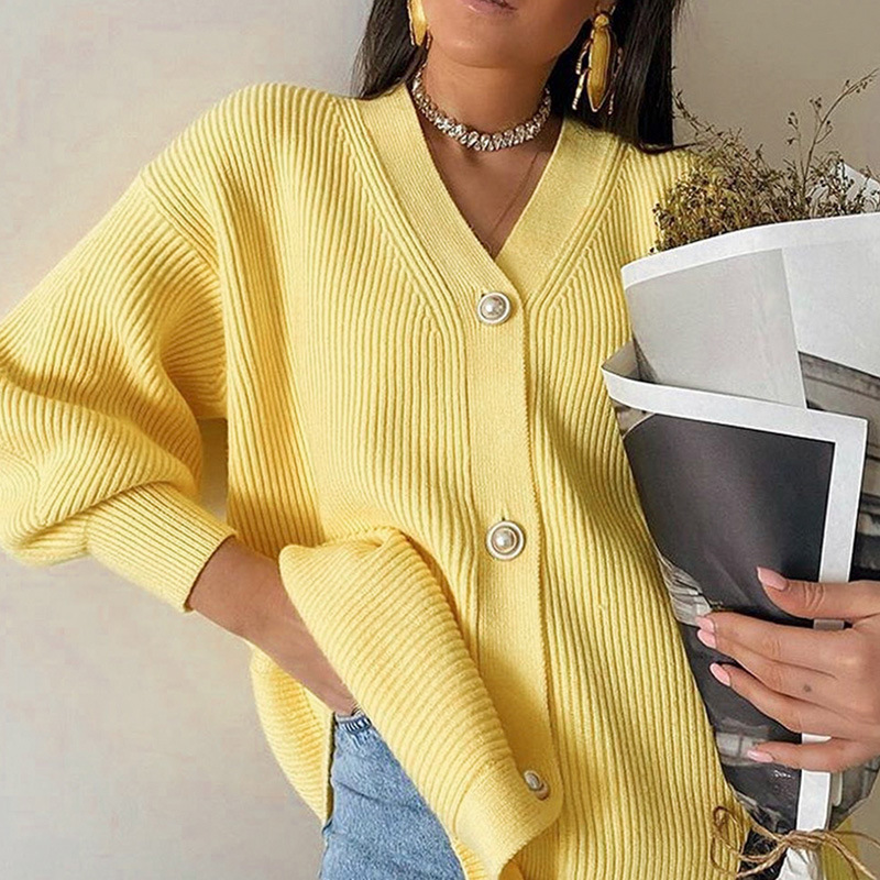 Simple atmosphere sweater coat Yellow - Shop at LoveMi