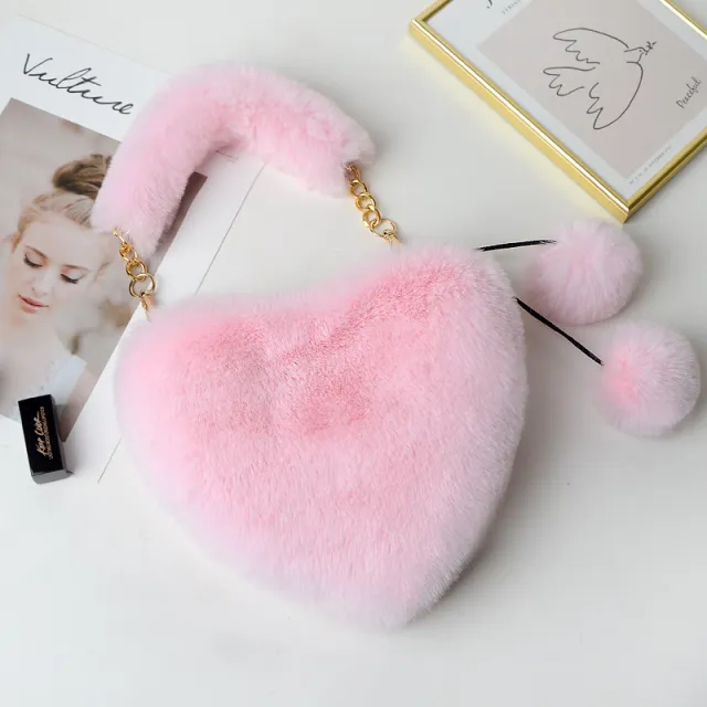 Plush heart shaped bag Pink - Shop at LoveMi