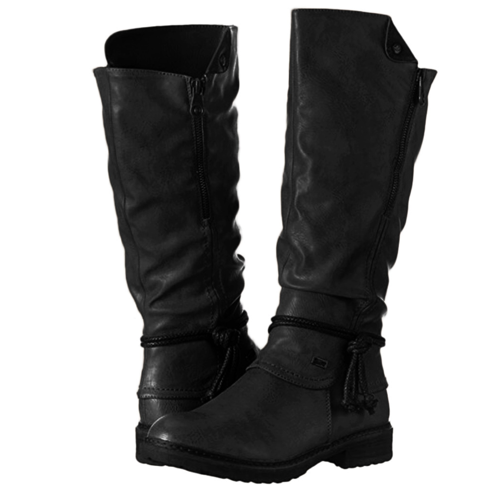 Female High Boots Plus Size Low Heel Round Head Rider