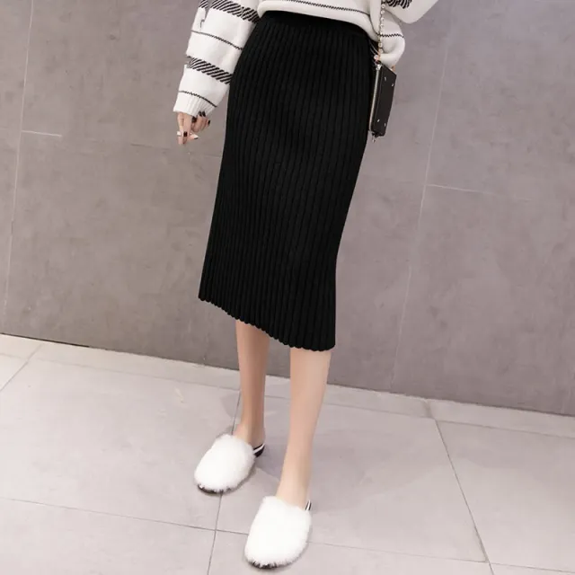 Slit knit mid length skirt Black - Shop at LoveMi