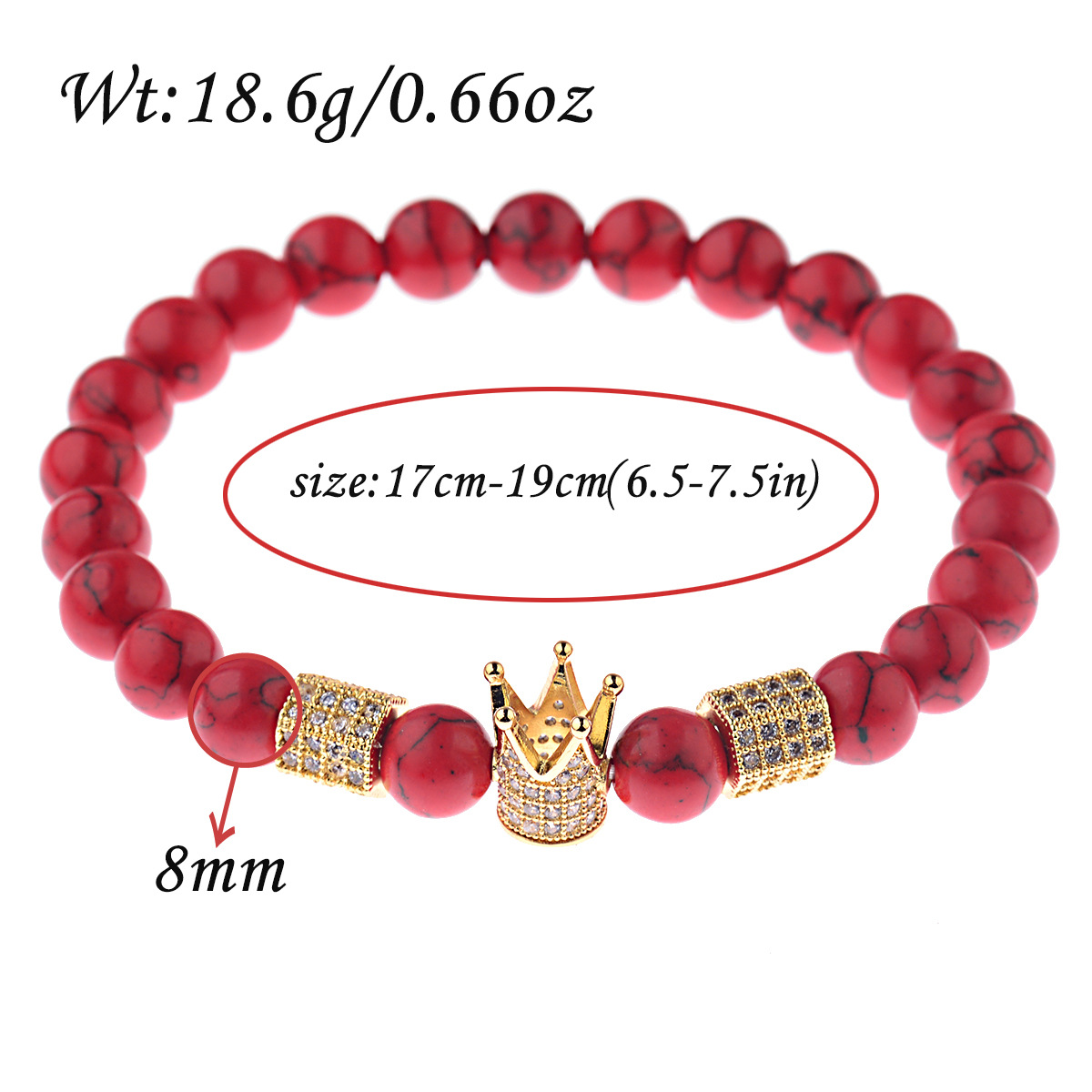 Micro-inlaid white zircon crown elastic cord bracelet