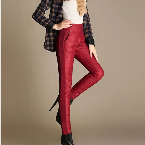 Winter plus size thick cotton trousers women wear thin pants - Wine Red