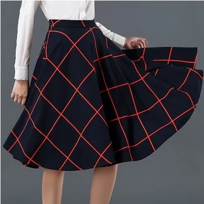 Fashion slim A line skirt all match plaid retro skirt Dark Blue - Shop at LoveMi