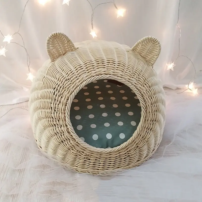 Cat nest rattan woven for all seasons, removable and washable
