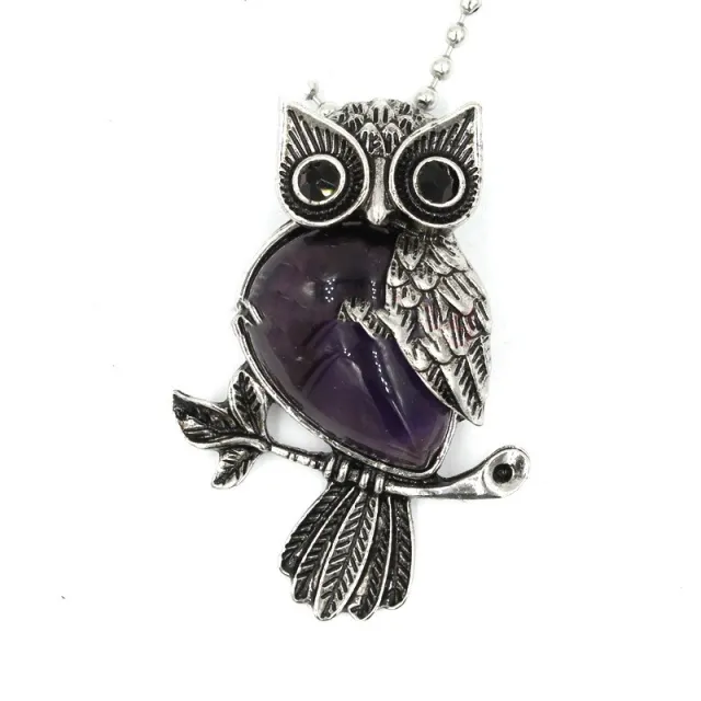 Natural Crystal Vintage Owl Pendant Pendant Purple - Shop at LoveMi